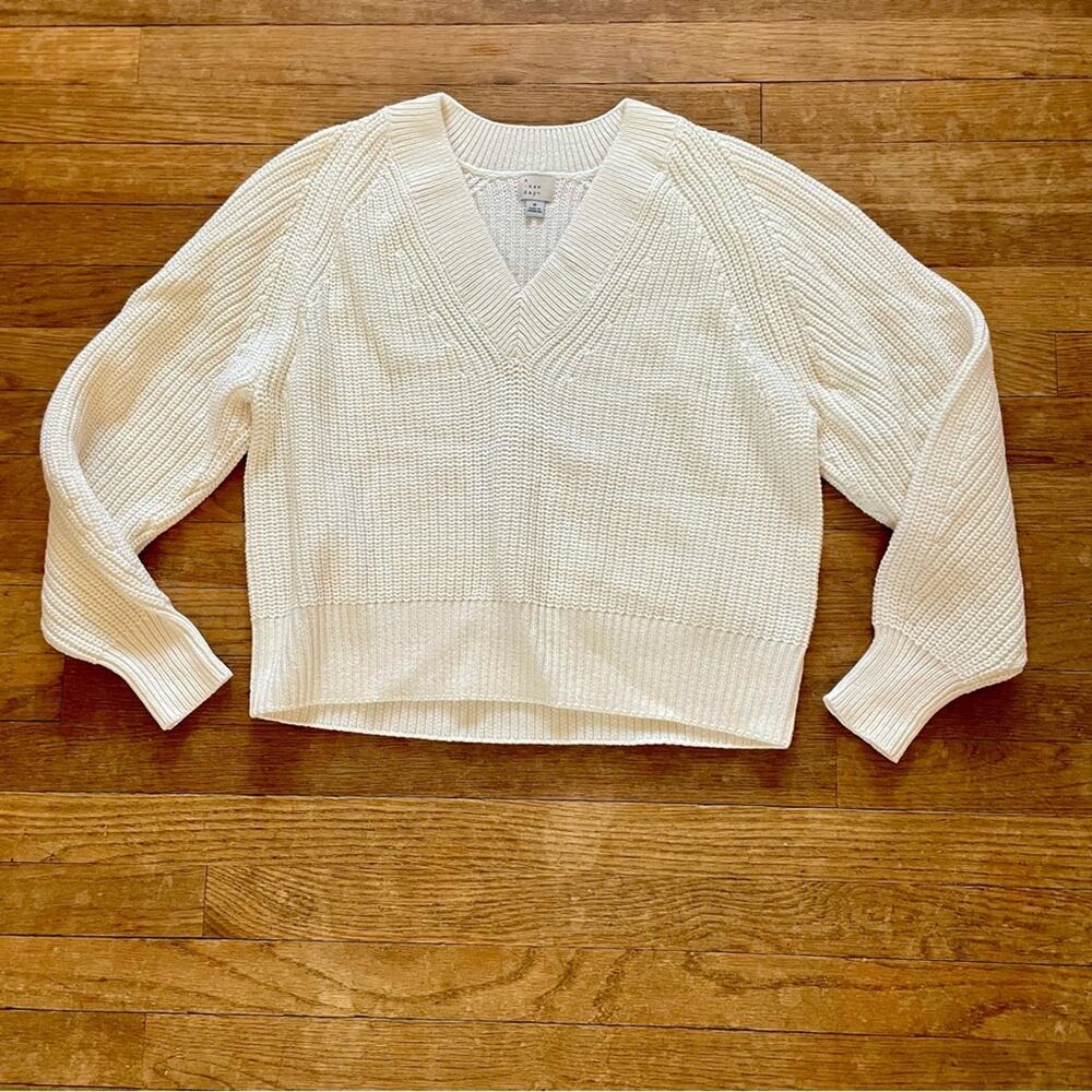 A New Day white ribbed knit pullover sweater shirt top size small S b21